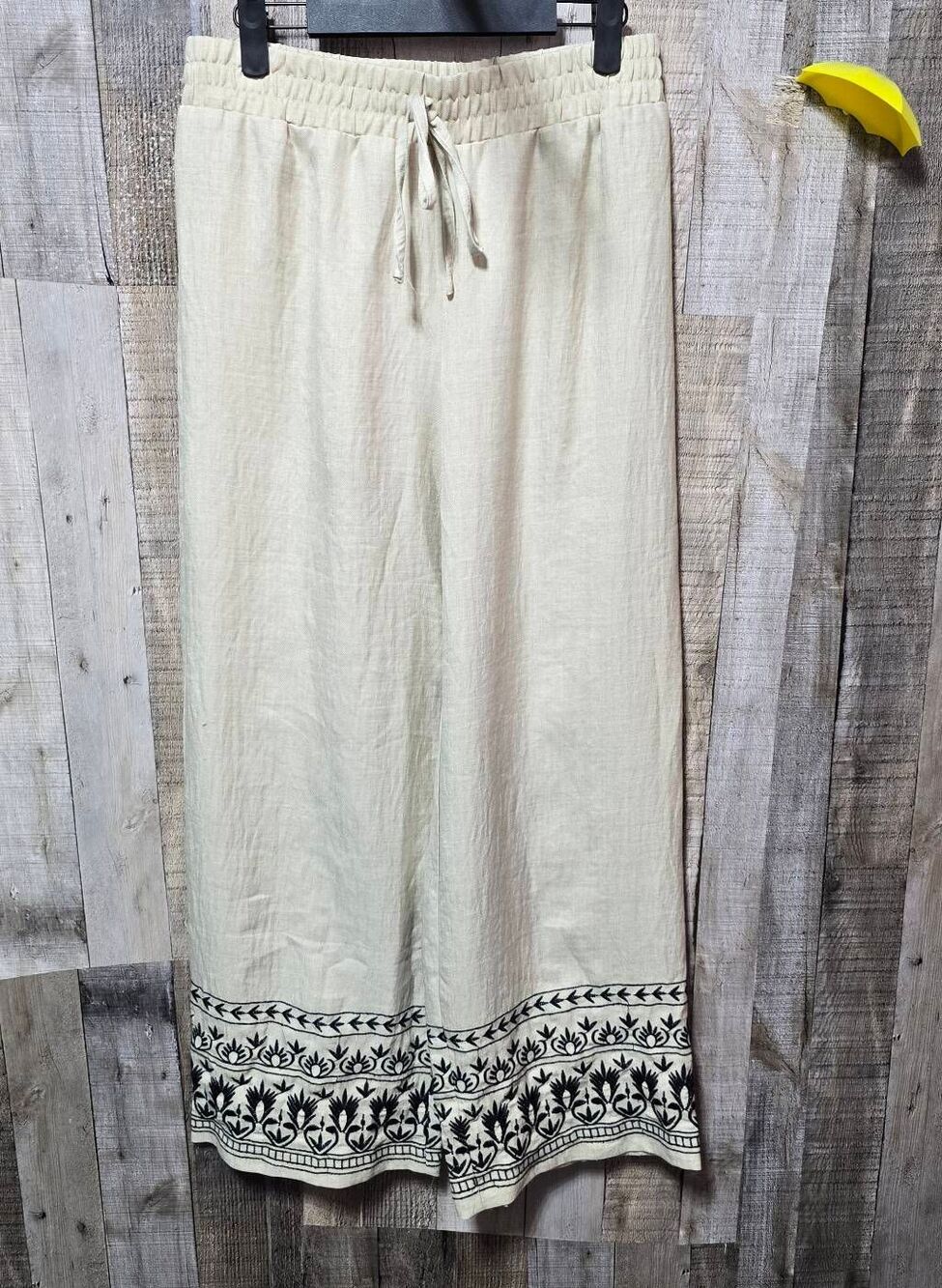 Wren New York Beige Embroidered Wide Leg Palazzo Pants Small Boho Festival Femme